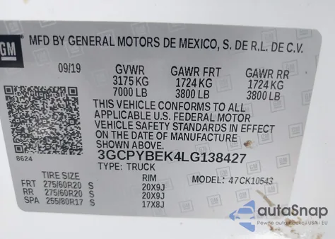 2020 Chevrolet Silverado 1500 4Wd Short Bed Custom from USA, damaged, VIN 3GCPYBEK4LG138427